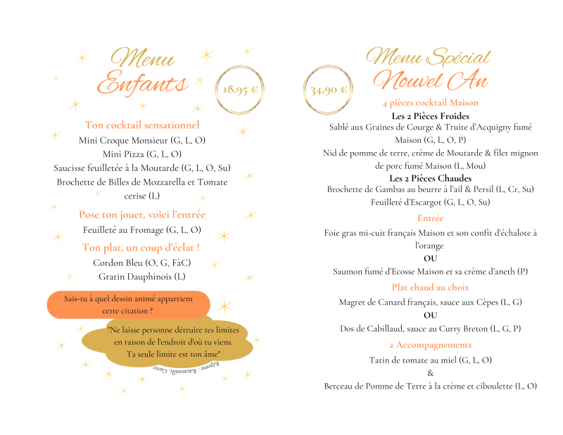 Menu du Nouvel An 2024
