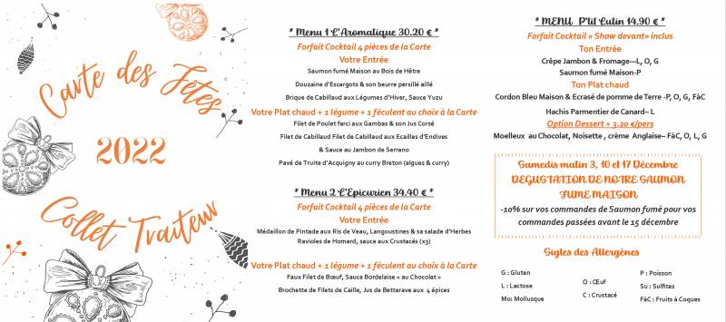 Menu des Fêtes de Fin d'année 2022
